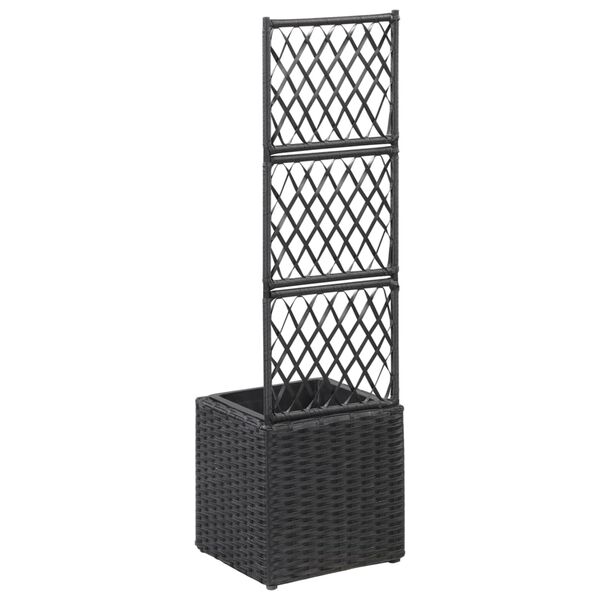 vidaXL Latwerkplantenbak verhoogd met 1 pot 30x30x107 cm rattan zwart