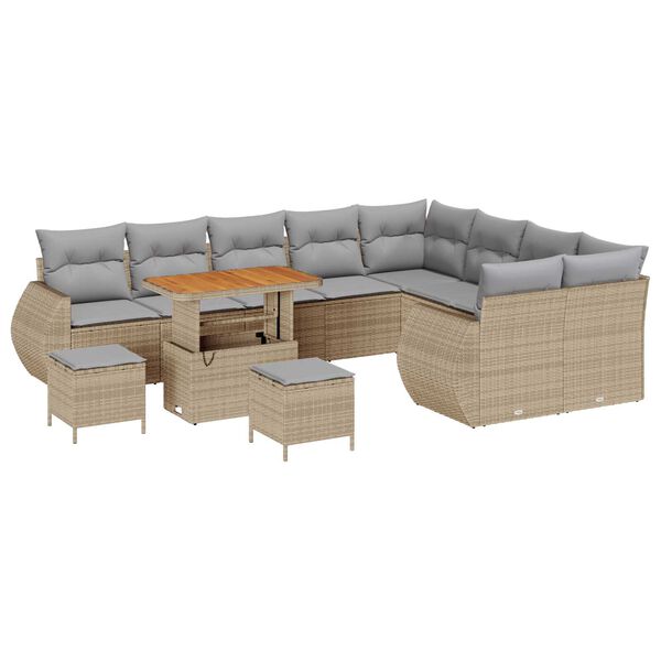 vidaXL Tuin Sofa Set 12 pcs Beige en Licht Grijs Poly Rattan