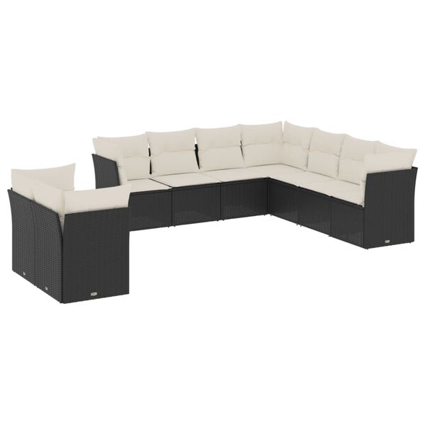 vidaXL 9-delige Loungeset met kussens poly rattan zwart