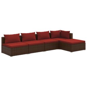 vidaXL 5-delige Loungeset met kussens poly rattan bruin