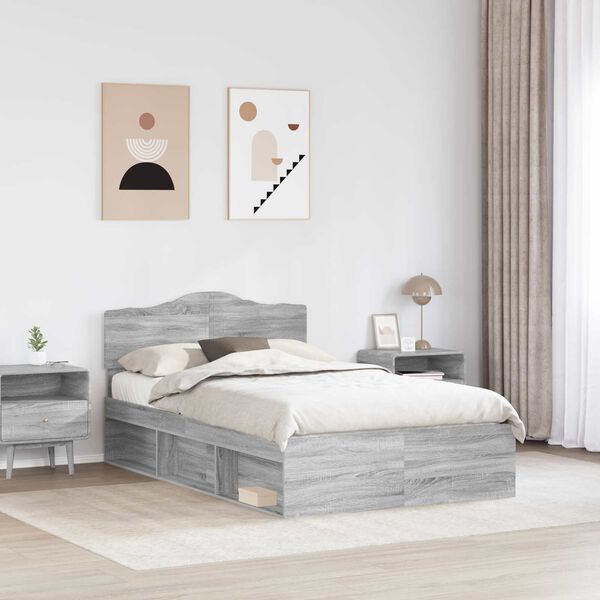 vidaXL Bedframe Grijs Sonoma 120 x 190 cm Massief grenenhout