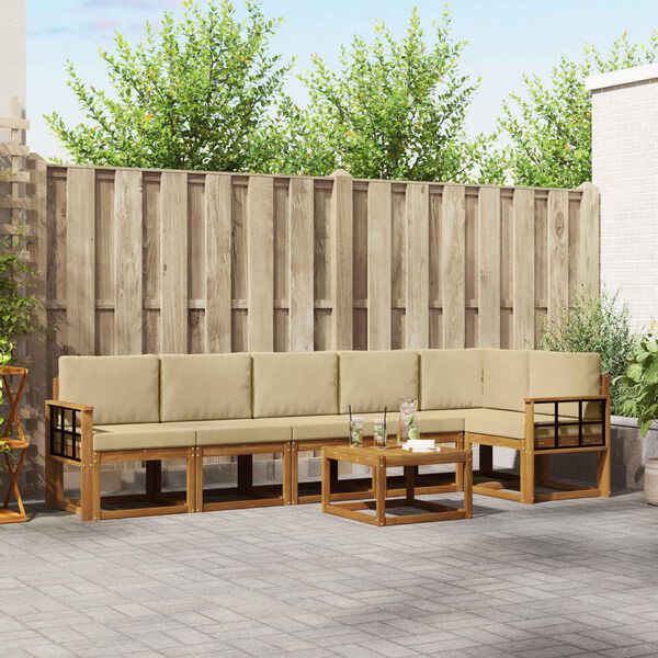 vidaXL Buiten bankenset met kussen 7 pcs Natuurlijk en Beige
