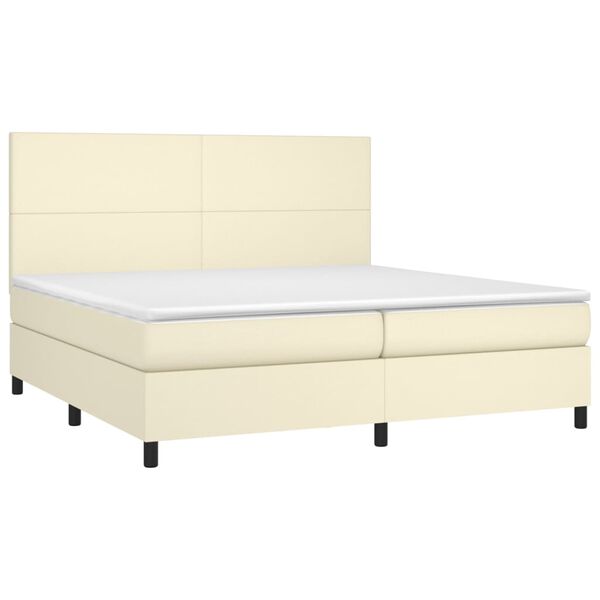 vidaXL Boxspring met matras kunstleer cr&egrave;mekleurig 200x200 cm