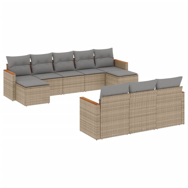 vidaXL 10-delige Loungeset met kussens poly rattan beige
