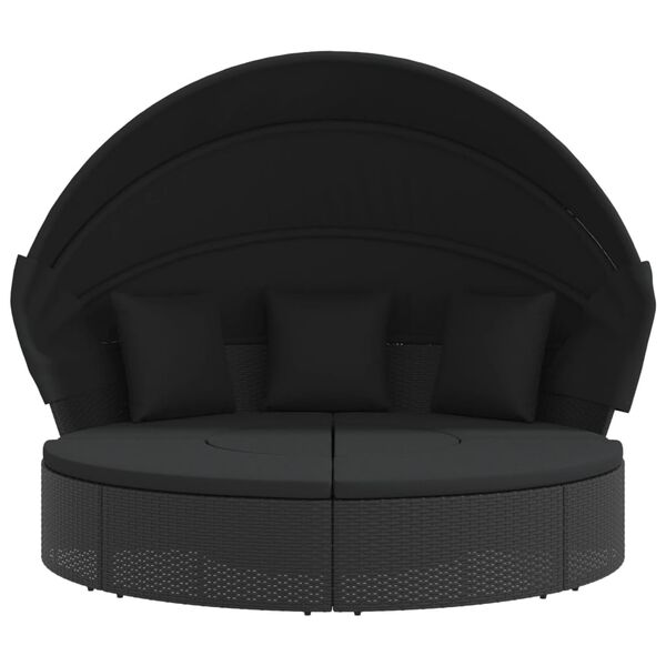 vidaXL Loungebed met luifel en kussens poly rattan zwart
