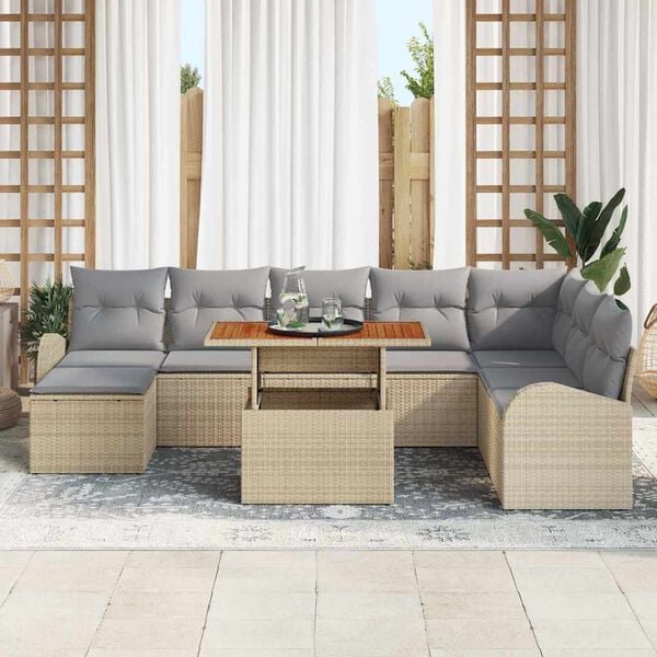 vidaXL Tuin Sofa Set met kussen 9 pcs beige en lichtgrijs