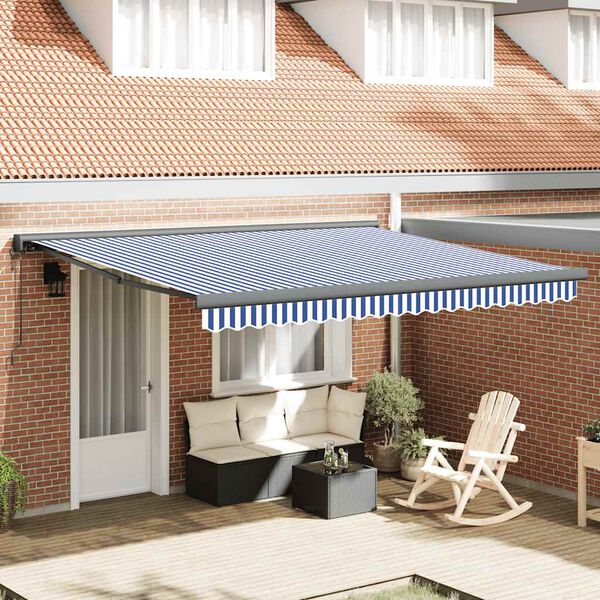 vidaXL Luifel uittrekbaar 4x3 m stof en aluminium blauw en wit