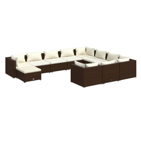 vidaXL 11-delige Loungeset met kussens poly rattan bruin