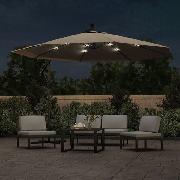 vidaXL Zweefparasol met LED-verlichting en metalen paal 350 cm taupe