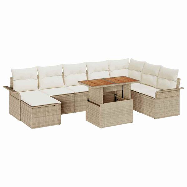 vidaXL Tuin Sofa Set met opslag 9 pcs Beige Poly riet
