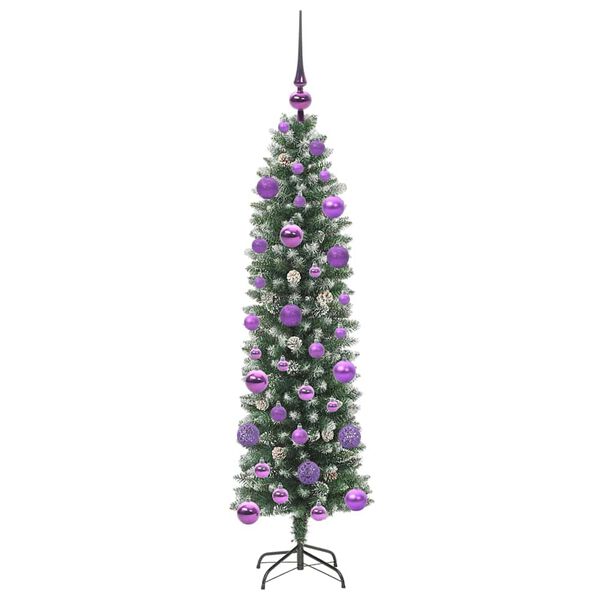 vidaXL Kunstmatige slanke kerstboom met 150 LED Groen en Wit 120 cm