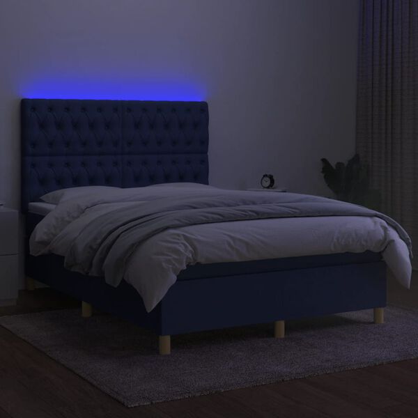 vidaXL Boxspring met matras en LED stof blauw 140x200 cm
