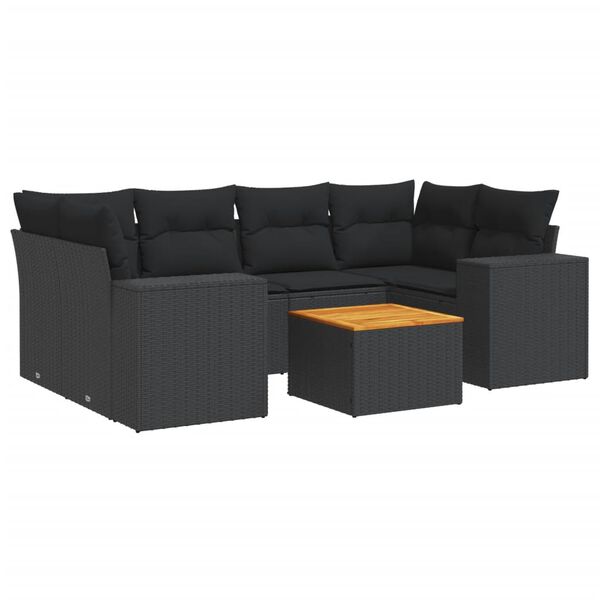 vidaXL 7-delige Loungeset met kussens poly rattan zwart