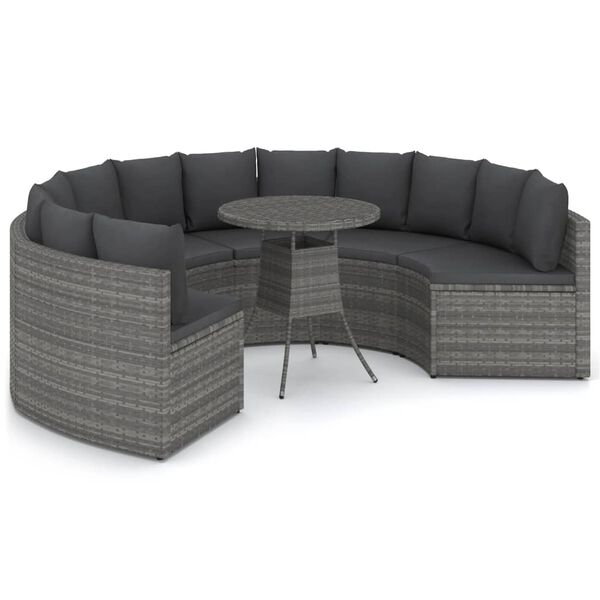 vidaXL 7-delige Loungeset met kussens poly rattan grijs
