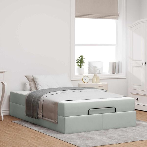 vidaXL Bedframe met matras met matras 2 pcs Lichtgrijs Fluweel