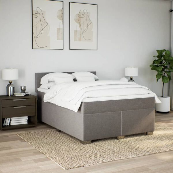 vidaXL Boxspring met matras stof taupe 140x200 cm