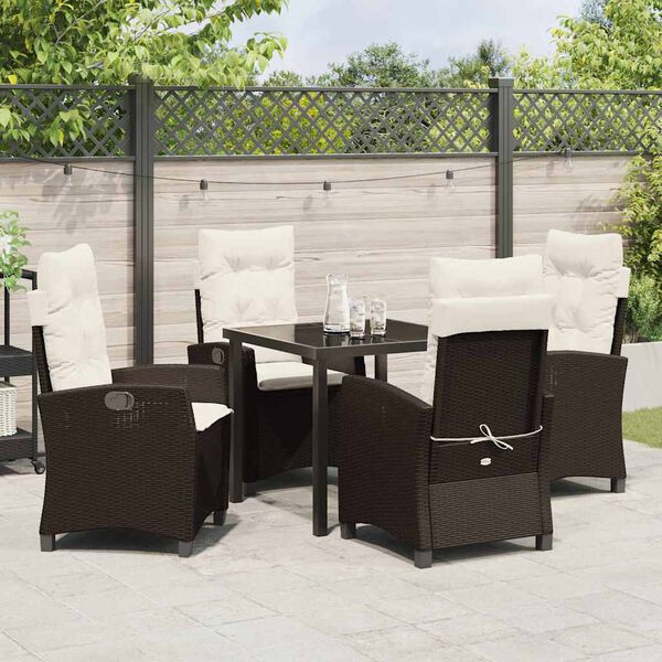 vidaXL Tuin eettafelset met kussen 5 pcs Bruin poly rattan