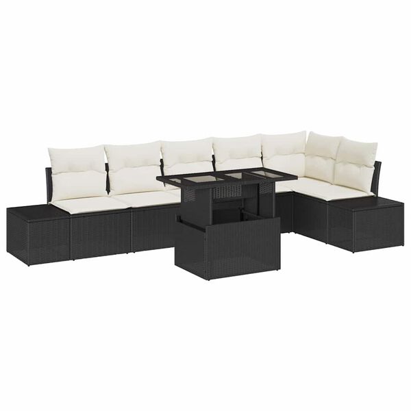 vidaXL Tuin Sofa Set met kussen met opslag 7 pcs Zwart en crème