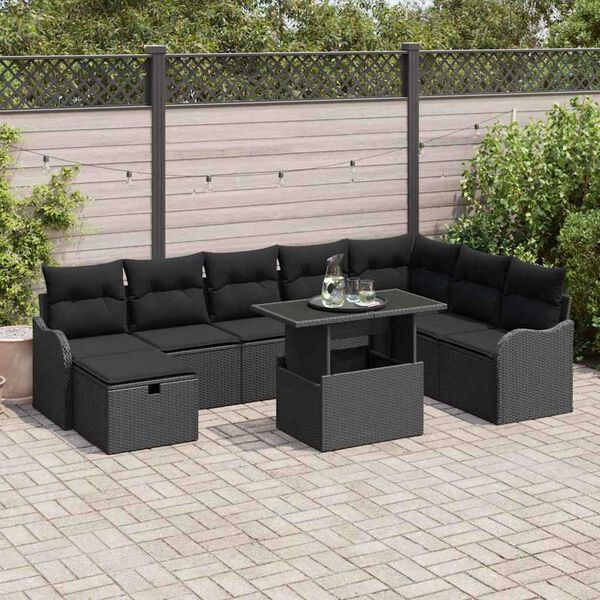 vidaXL Tuin Sofa Set met kussen met opslag 9 pcs Zwart Poly riet