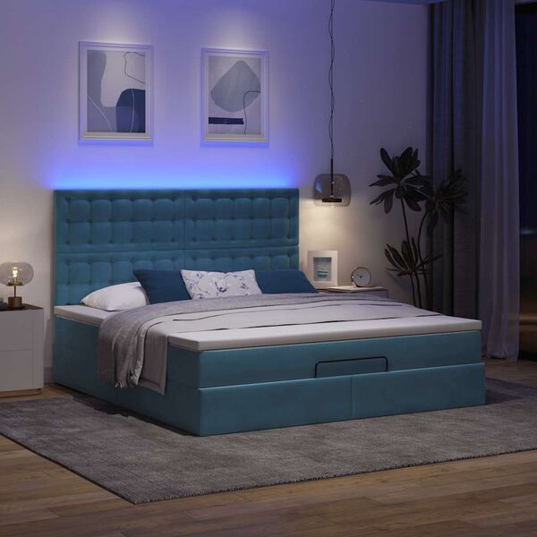 vidaXL Ottoman bed met matrassen en LED's 180x200cm fluweel