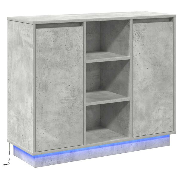 vidaXL LED Sideboard Beton Grijs 90 x 32 x 75 cm Bewerkt hout