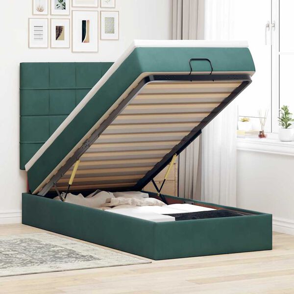 vidaXL Ottoman bed met matrassen en LED's 90x200cm fluweel donkergroen