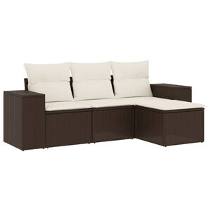vidaXL 4-delige Loungeset met kussens poly rattan bruin