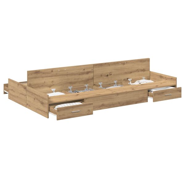 vidaXL Opbergbedframe met lade Artisan Eiken 120 x 190 cm Bewerkt hout