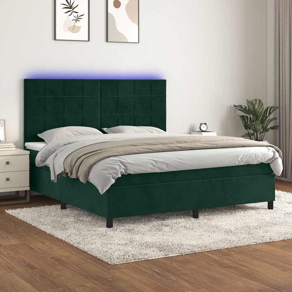 vidaXL Boxspring met matras en LED fluweel donkergroen 180x200 cm