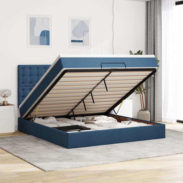 vidaXL Ottoman bed met matras 180x200cm stof blauw