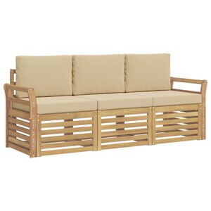 vidaXL Buiten bankenset 3 st 3-zits Wit en Beige Polyester