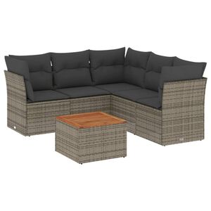 vidaXL 6-delige Loungeset met kussens poly rattan grijs