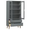 vidaXL Vitrinekast MOLDE 90x35x175 cm massief grenenhout grijs