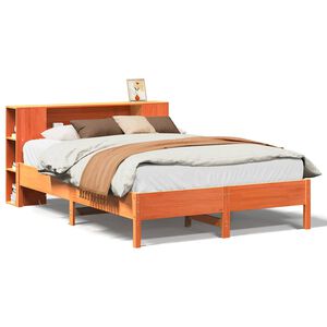 vidaXL Bed met boekenkast zonder matras grenenhout wasbruin 140x190 cm