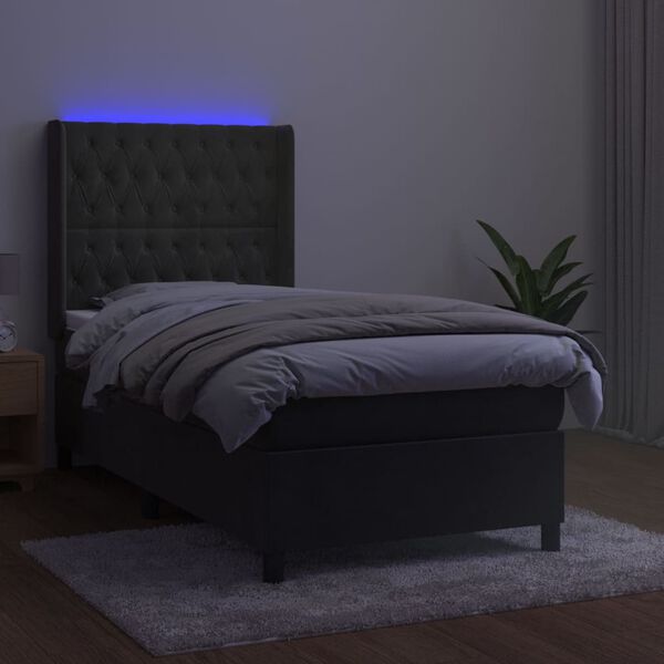 vidaXL Boxspring met matras en LED fluweel donkergrijs 90x200 cm