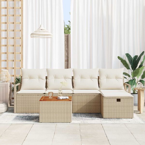 vidaXL Tuin Sofa Set met kussen met opslag 6 pcs Beige Poly riet