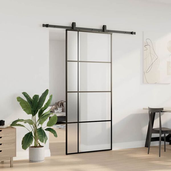 vidaXL Schuifdeur met beslagset 90x205 cm ESG glas zwart