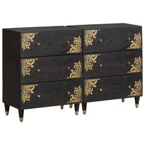 vidaXL Dressoir 2 st 60 x 33 x 75 cm Massief Mango Hout Zwart