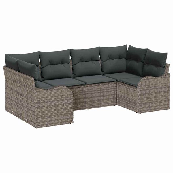 vidaXL Tuin Sofa Set met kussen 6 pcs Grijs Poly riet