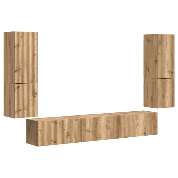 vidaXL Tv-meubelset Wandgemonteerd 4 pcs Artisan Eiken Bewerkt hout