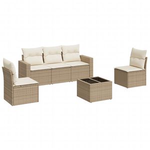 vidaXL 6-delige Loungeset met kussens poly rattan beige