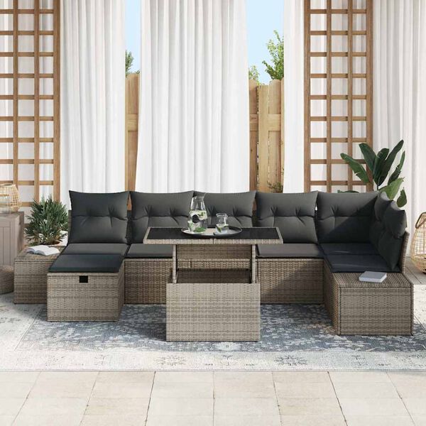 vidaXL Tuin Sofa Set 8 pcs Grijs poly rattan