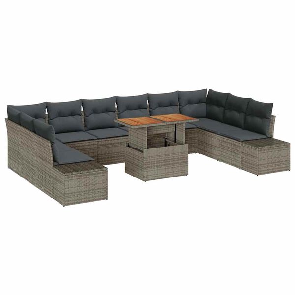 vidaXL Tuin Sofa Set met opslag 11 pcs Grijs Poly riet
