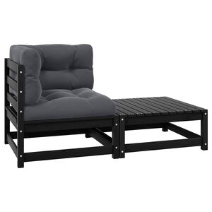 vidaXL 2-delige Loungeset met kussens massief grenenhout zwart