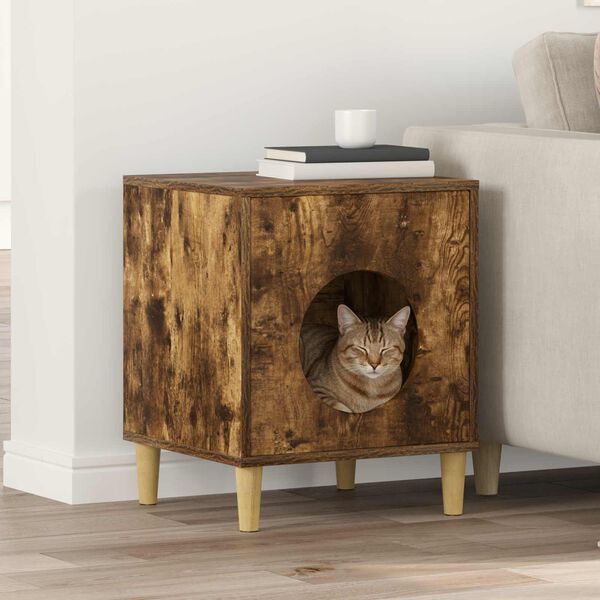 vidaXL Kattenhuis Gerookt eiken 42,5 x 40 x 53 cm Bewerkt hout