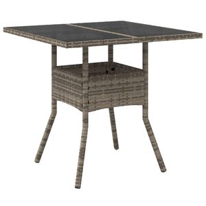 vidaXL Tuintafel met glazen blad 80x80x75 cm poly rattan grijs