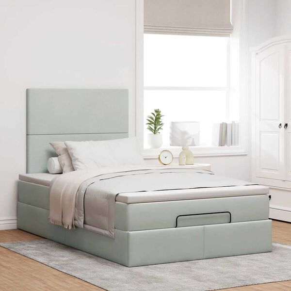 vidaXL Ottoman bed met matrassen en LED's 120x190cm fluweel lichtgrijs