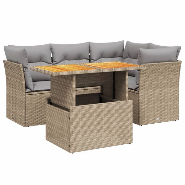 vidaXL 5-delige Loungeset met kussens poly rattan beige