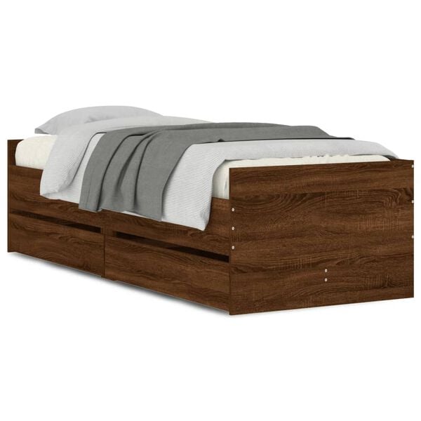 vidaXL Bedframe met lades bruin eikenkleur 75x190 cm Small Single