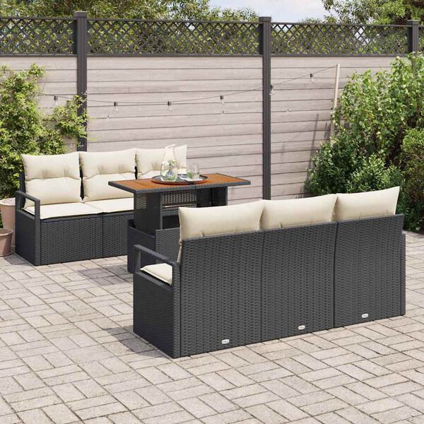 vidaXL Tuin Sofa Set met kussen 7 pcs Zwart en cr&egrave;me